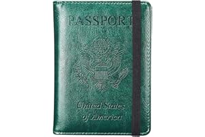 HerriaT Leather Passport Holder Cover Case RFID Blocking Travel Wallets Card Case for Women Men(Blackish green)