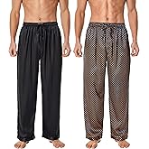 TONY AND CANDICE Men's Satin Silk Pajama Pants Long PJ Bottoms, Lounge Sleep Pants with Pockets Pack