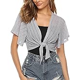 iClosam Women Tie Front Chiffon Shrug Short Sleeve Cropped Sheer Bolero Shrug Cardigan