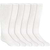 LEGWEAR ESSENTIALS Girls 6 Pack Soft Uniform Knee High Socks, Cable Dress Comfort Seam, White or Navy