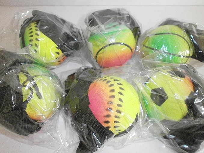 Schnooridoo 4 x Springball am Band mit Handmanschette, Flummi, Jojoball 4,7 cm Ball