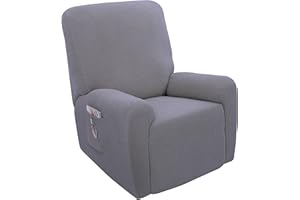 U-NICE HOME Recliner Chair Covers Jacquard 4-Pieces Sofa Couch Slipcovers Furniture Protector with Pocktes Elastic Bottom for Pet(Recliner, Grey)