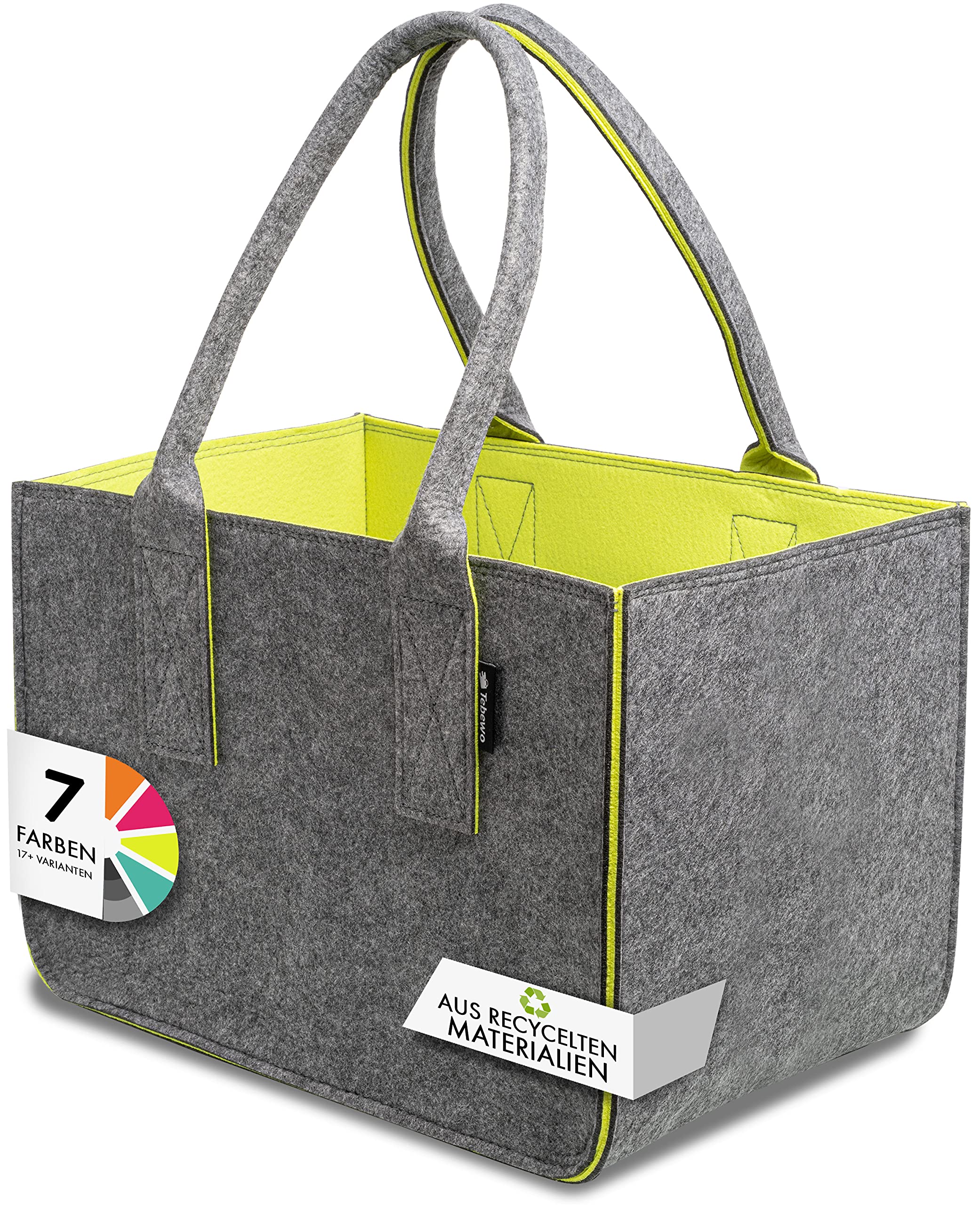 Large Foldable Felt Shopping Basket - Versatile Carry Bag for Wood, Toys & More - Dark Grey/Yellow