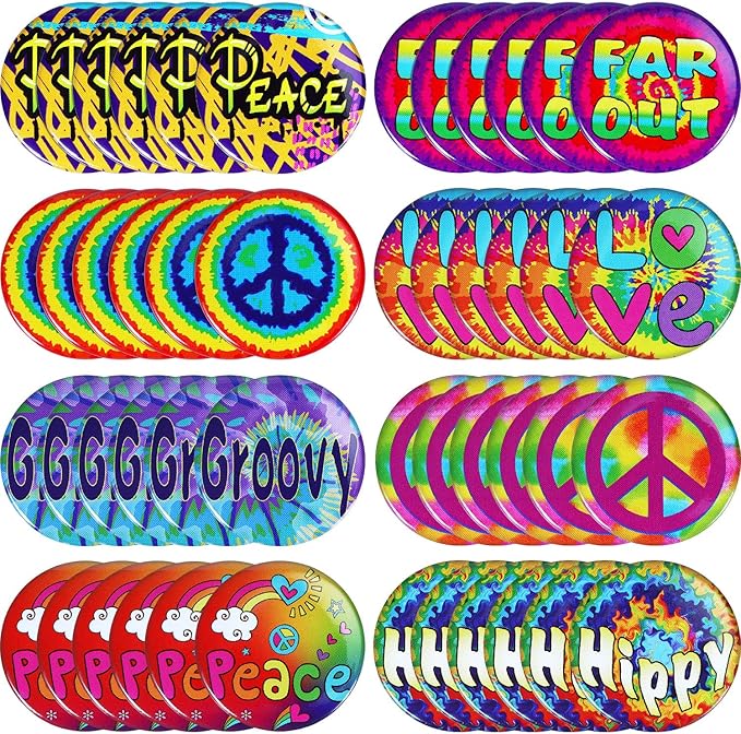 48 Pieces Hippie Button Pins Retro Buttons Pins 60's Party