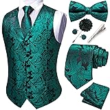 YOHOWA Formal Men Green Vest V-Neck Suit Vests Tie