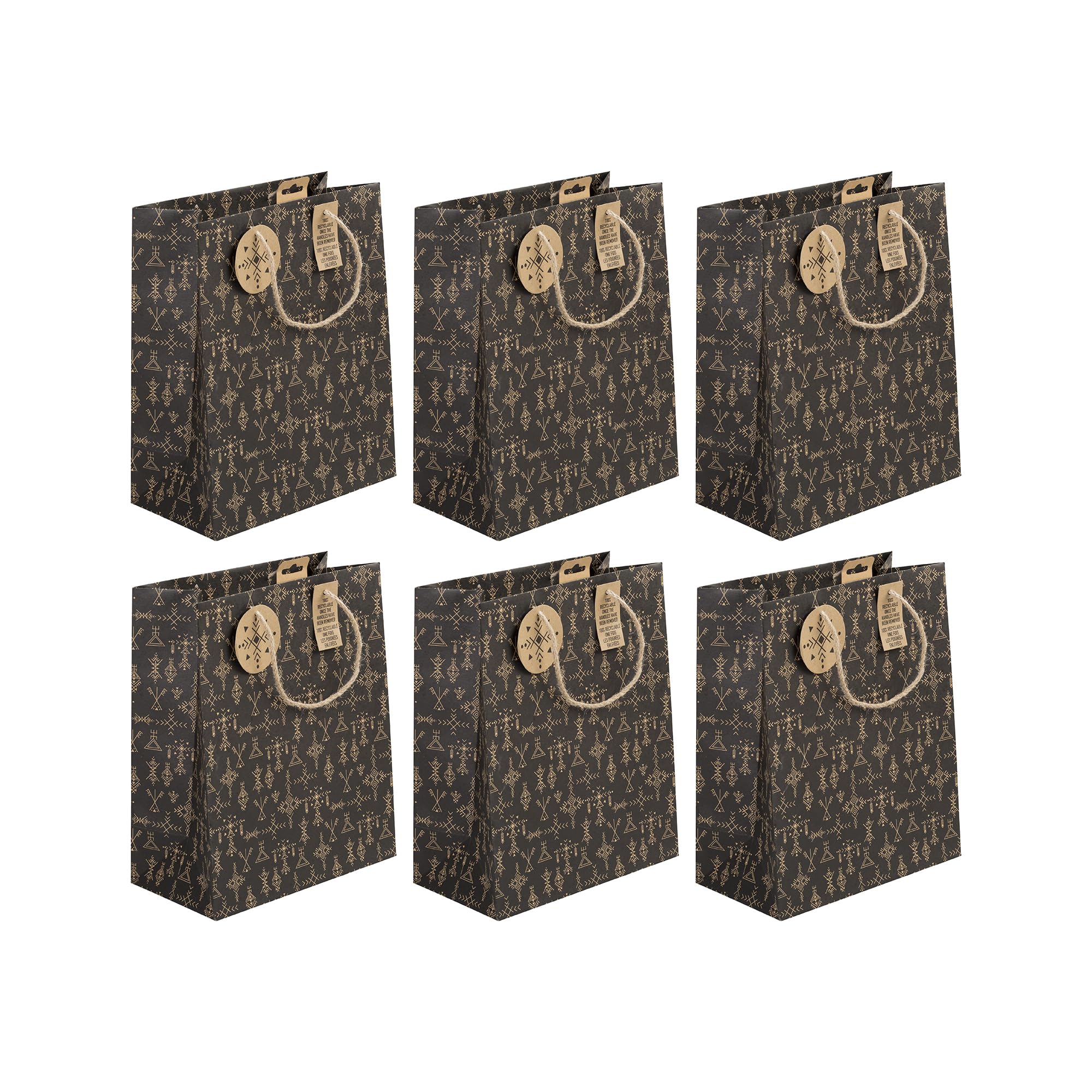 Clairefontaine 32454-2Cpack - A Set of 6 Brown Kraft Gift Bags- Large size - 26,5x14x33 cm - 210g - Design : tanit - Gift wrapping, Ideal for games, Puzzles