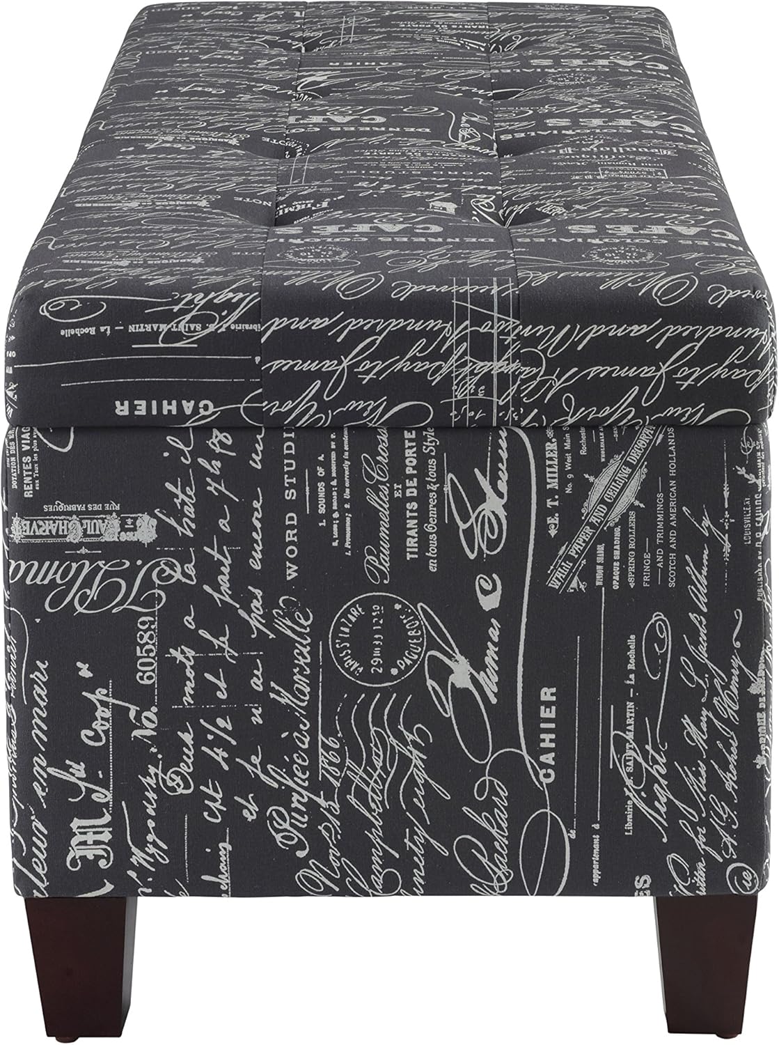 Linon Stephanie Script Linen Ottoman, 32"W x 16"D x 18"H, Gray/Black: Kitchen & Dining
