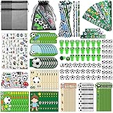 Aneco 340 Pieces Soccer Party Favor Set Soccer Goodie Bags Stuffers Mini Card Pencils Sharpener Eraser Stamp Slap Bracelet Sticker School Stationery Bulk for Sports Party Team Game Prize Birthday Gift