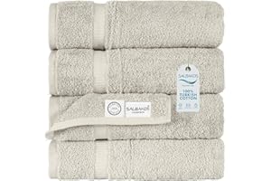 SALBAKOS - Premium 4 Piece Bath Towel Set, Made with 100% Turkish Cotton, Quick Drying, Highly Absorbent & Comfy Towels for Spa & Hotel | 27"x54" (Stone)