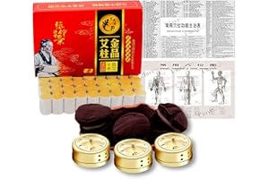 ULOVEIDO Chinese Moxibustion Box Kit Moxa Box Tools Smokeless Portable Set: Moxa Cone 54pcs, 3 Copper Burner Box, Moxibustion Belt, 1 Acupoint Map Y2483