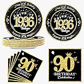 algpty 60 PCS Vintage 90th Birthday Plates and Napkins Set, 90th Birthday Decorations Black and Gold, Service for 30, 1936 Birthday Dessert Plates and Napkins Party Supplies for Men Women
