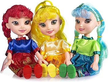 WISHKEY Three Colorful Little Cuties Beautiful Fashion Girls Plastic Doll Set for Kids (Random Color)