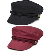 Funky Junque Greek Fisherman Newsboy Cap, Cotton Captains Bakerboy Hat | Breathable cotton fisherman cap with flat round top for everyday style, sun protection, travel &amp; timeless looks