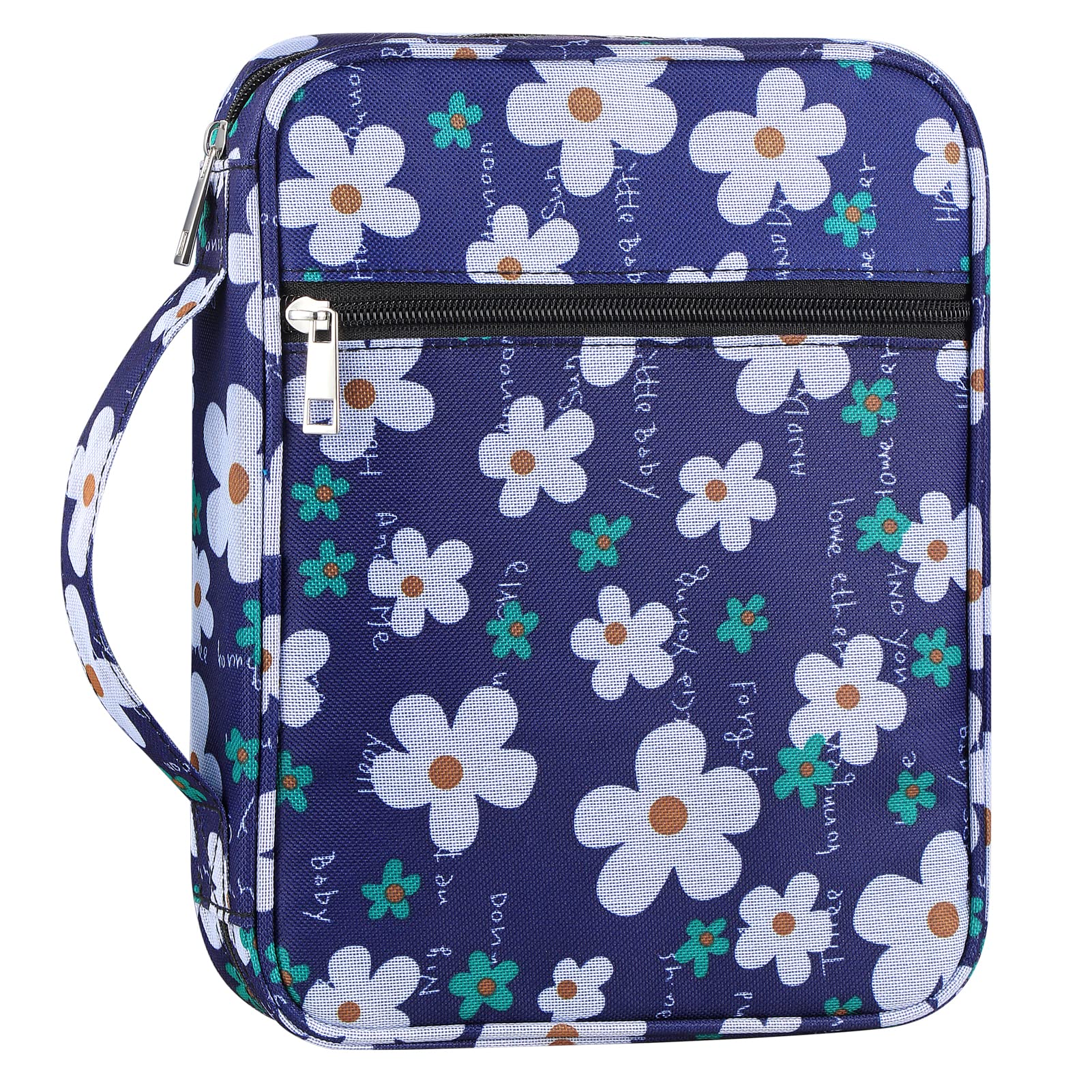 Floral Bible Cover, Carrying Book Case Church Bag Bible Protective with Handle and Zippered Pocket, for Men Women Father Kids 10.4" x7.8"x2.2"