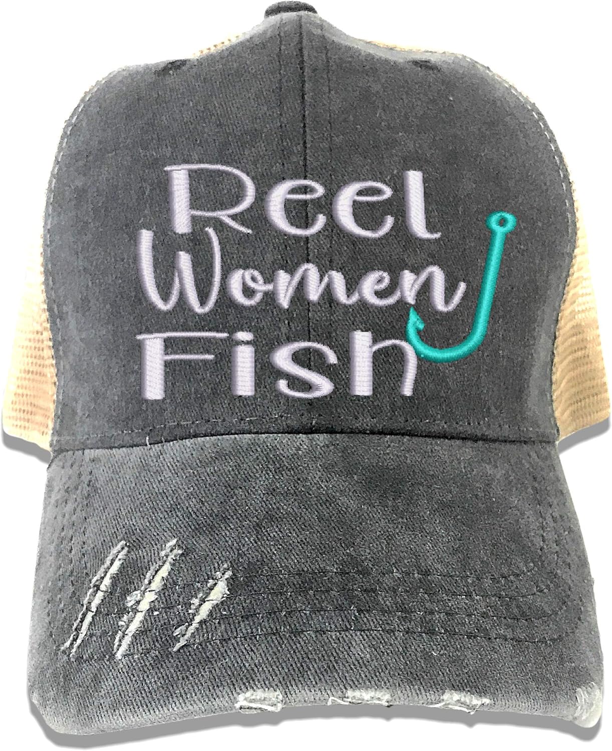 Reel Women Fish Women's Funny Custom Distressed Fishing Hook Trucker
