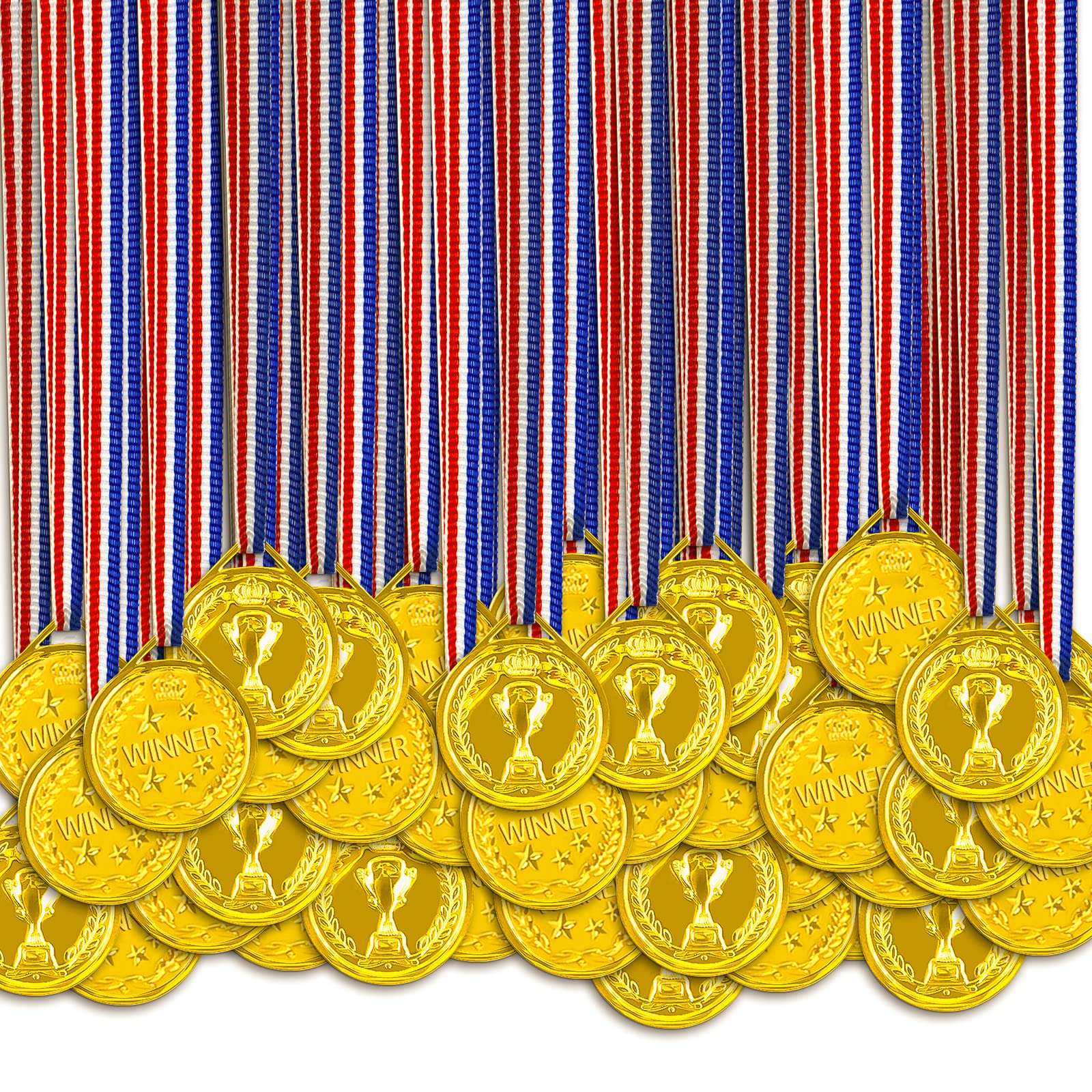 Medals for Children Football 50 Pcs Medals Trophies Gold Plastic Winner Medals Necklaces Awards School Sport Day or Mini Event 3.5cm