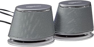 Amazon Basics USB-Powered Computer Speakers with Dynamic Sound | Silver, 4-pack
