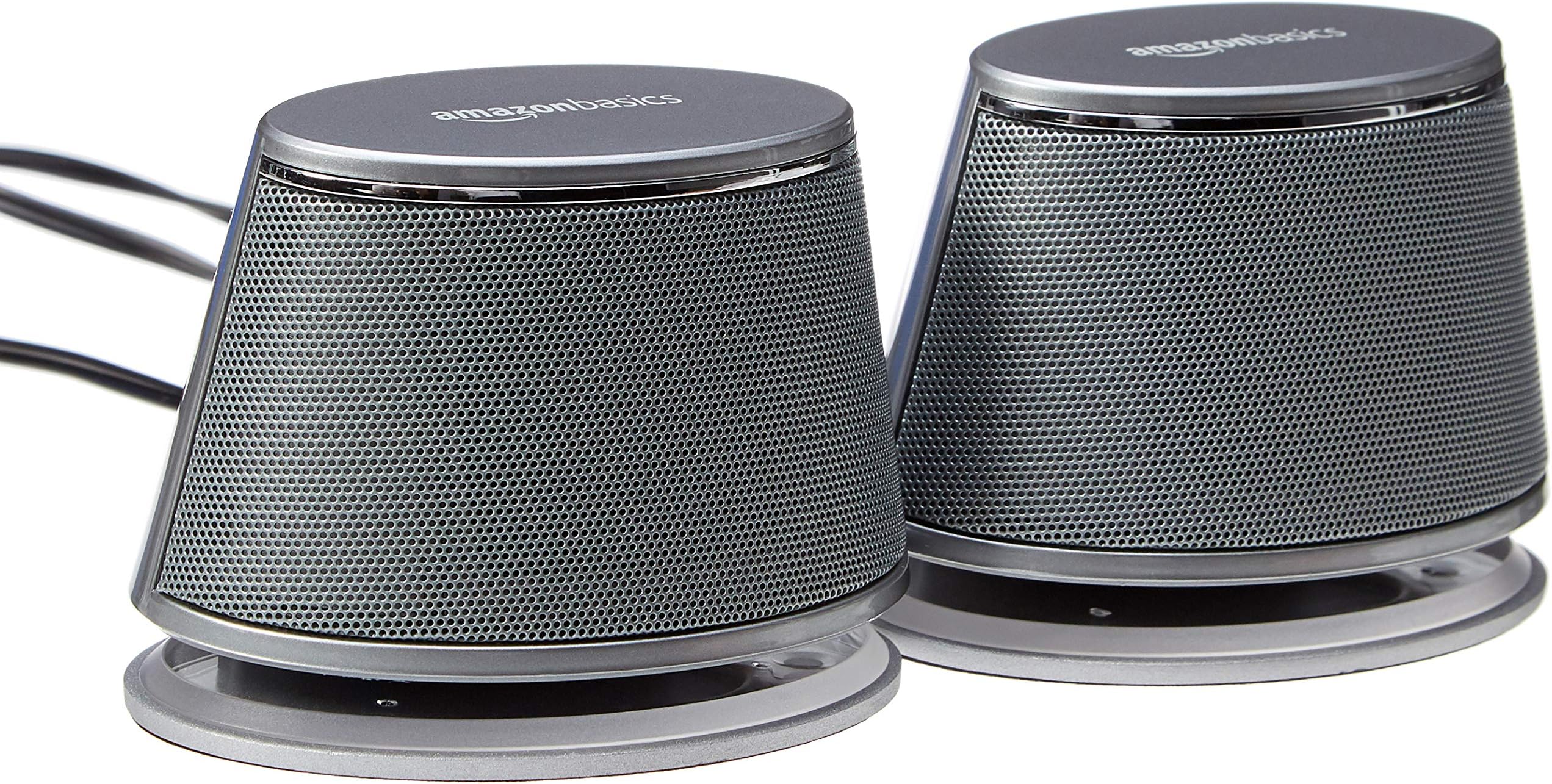 Amazon Basics USB-Powered Computer Speakers with Dynamic Sound | Silver, 4-pack