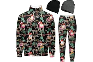 DOOPCCOR Men Track Suits Sets 80s outfit for men tracksuits sweatsuits 2 Piece sets Zip Casual Jogging 2 Knit Beanie