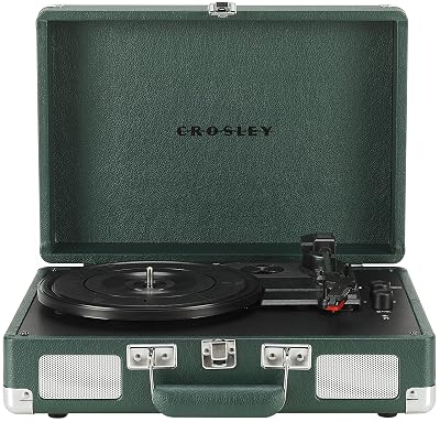 Crosley CR8005F-EM Cruiser Plus Vintage 3-Speed Bluetooth in/Out Suitcase Vinyl Record Player Turntable, Dark Emerald