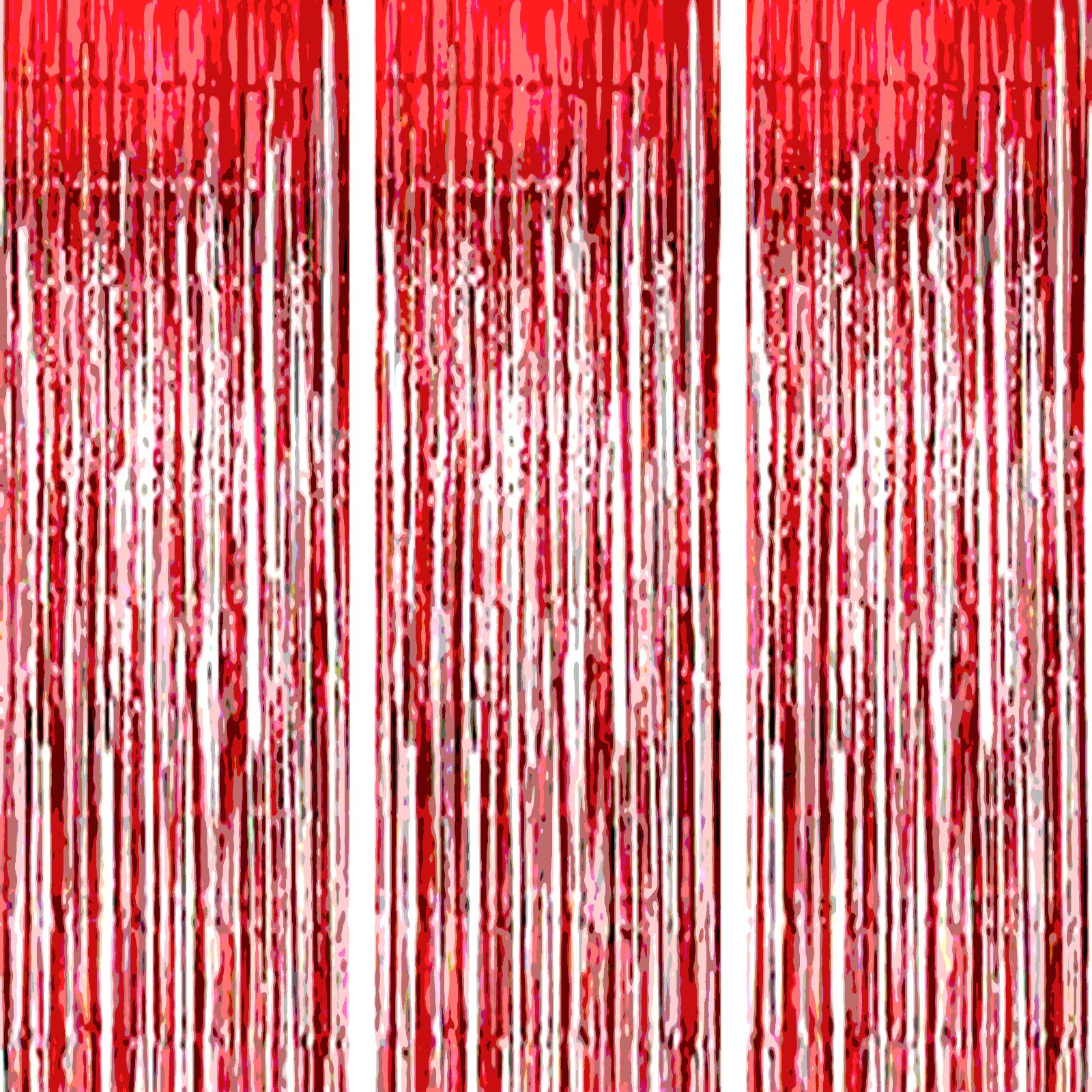 AILEXI 3 Pack 3.2ft*8.2ft Metallic Tinsel Curtains Foil Fringe Shimmer Streamers Curtain Door Window Decoration for Party Supplies - Laser Red