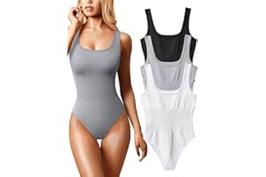 OQQ Women's 3 Piece Bodysuits Sexy Ribbed Sleeveless Square Neck Sleeveless Tank Tops Bodysuits
