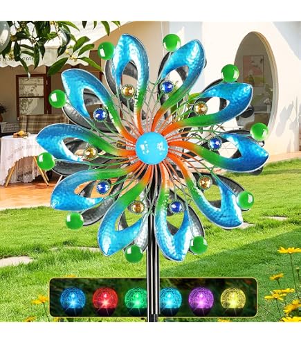 Aviator3 Moulin à Vent Solaire LED 190cm - Décoration Jardin Cinétique - Rotation Double Sens - Multicolore