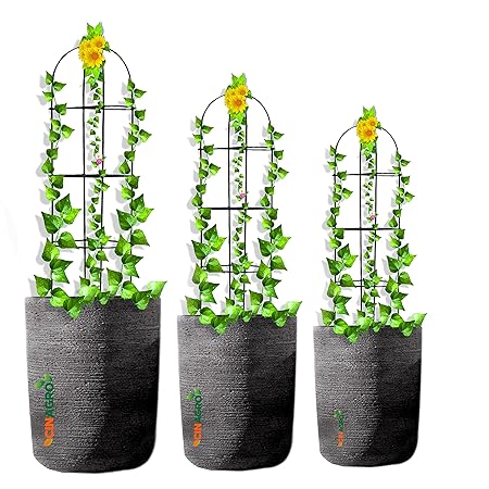 CINAGRO Metal Obelisk Trellis Tubular Plant Cage,Plants/Plant Creepers/Climbers/Plant Stem Support/Climbing Support for Home Indoor & Outdoor - Durable, Black, 3 Pieces