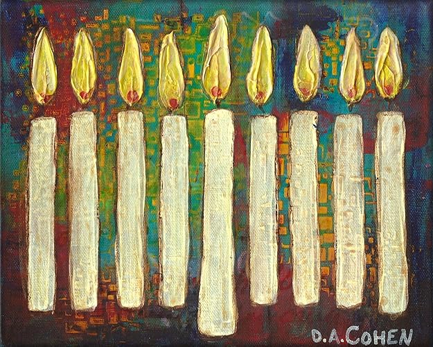 Handmade Jewish Art Chanukah Menorah Painting 8x10 Original