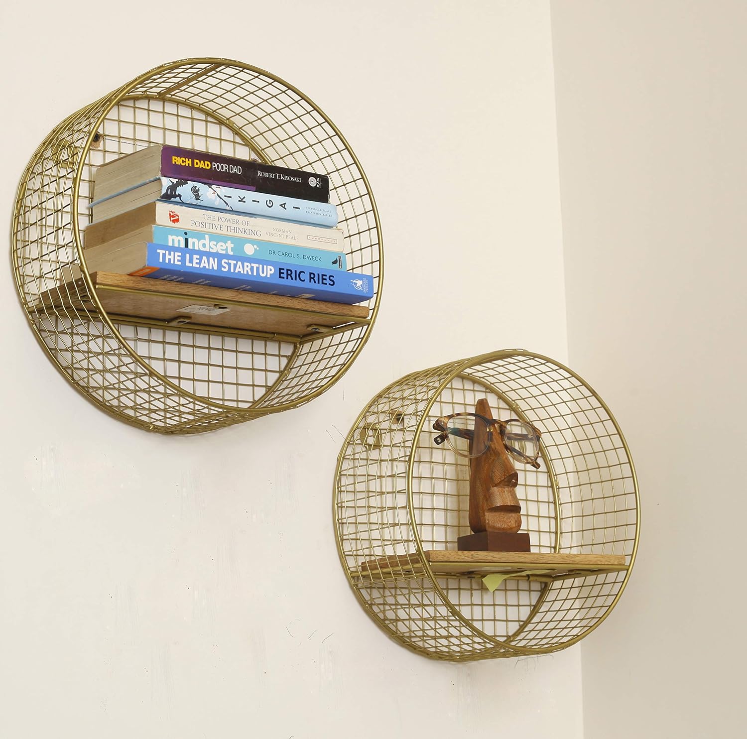 Round Gold Wall Shelves. Wall Mount Shelf Unit/Racks and Shelves/Wall