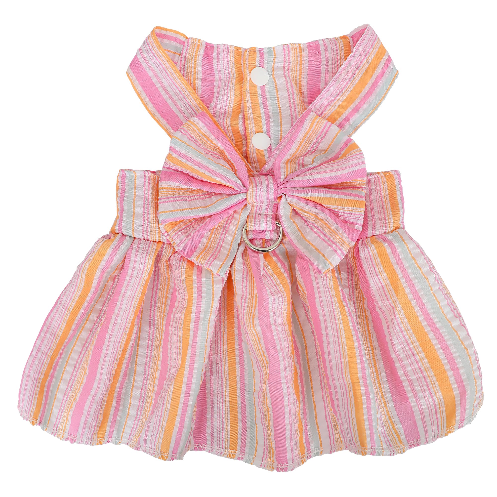 Photo 1 of Pet Dog Harness Dress, Cute Dog Clothes for Small Dogs Girl, Striped Cotton Princess Puppy Dresses with Bowkont D-Ring, Summer Doggy Outfit Cat Clothing (Pink, XXS)