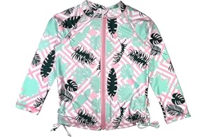 SwimZip Girls UPF 50+ Long Sleeve Zip Rash Guard Swim Shirt Top