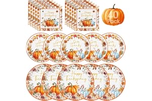 LITMITFU 40 Pcs Happy Thanksgiving Paper Plates and Napkins Sets - Disposable Fall Thanksgiving Party Plates Napkins, Maple Leaf Pumpkin Watercolor Tableware for Thanks Giving Party Supplies Table Decorations