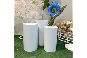 SUNNIBETY Metal Cylinder Stands For Parties, 3 Pcs Heavy Duty Cylinder Pedestal Stands For Party Dinner Wedding Birthday Cake Dessert Placement, Decoration Display Table, Cilindros Para Fiestas Redondos, White
