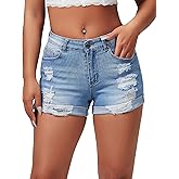 roswear Women's Summer Mid Rise Ripped Denim Shorts Stretchy Butt Lifting Jean Shorts