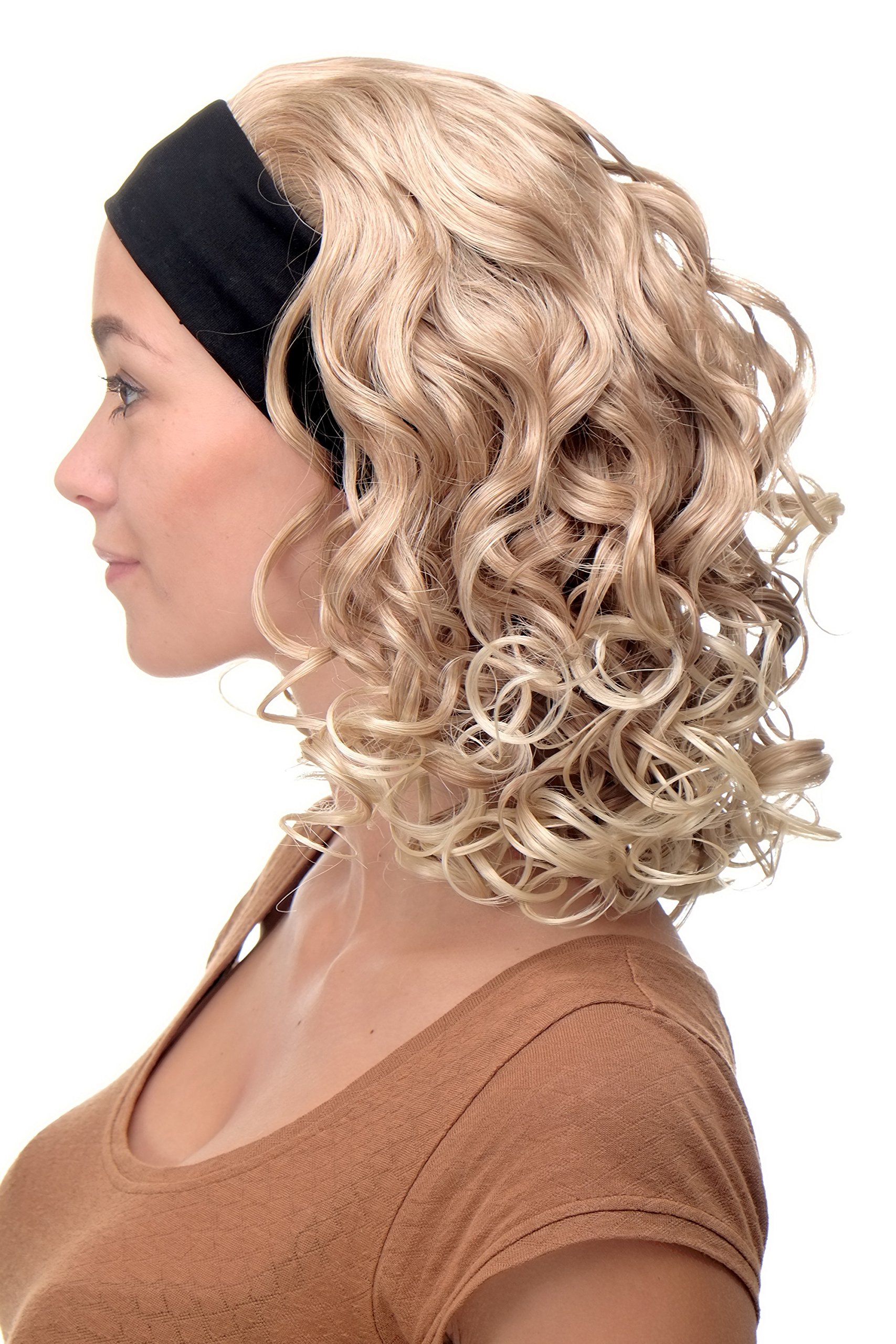 WIG ME UP - BRO-704-27T613 Lady Quality Wig fixed black head band shoulder length very voluminous curled blond mix platinum tips