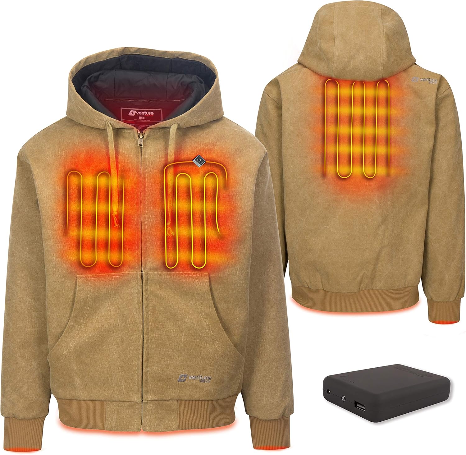 Venture Heat Heated Hoodie with Battery - Electric Sweater Jacket Men Women, Transit 2.0 (Fleece or Canvas) at  Men’s Clothing store