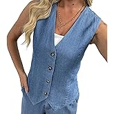 heipeiwa Women's Denim Vest Button Down Sleeveless V Neck Waistcoat Summer Jean Vest Tops Suit Blazer