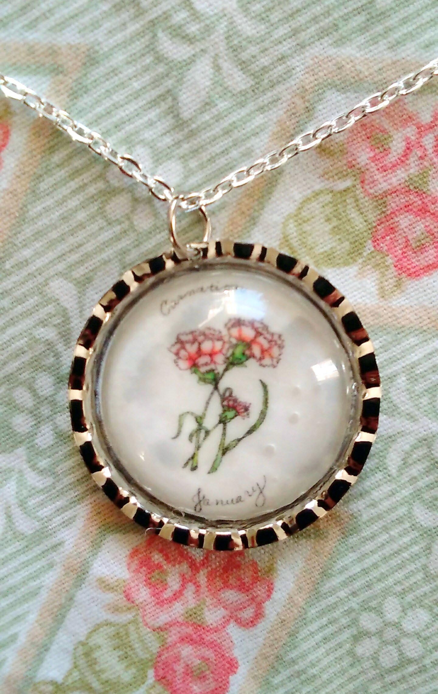 January birth flower Pink Carnation pendant wearable art jewelry birthday gift