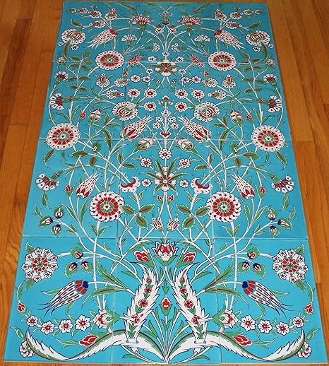 Amazon Altin Cini トルコ 52x30インチ ターコイズブルー イツニク 花柄 ハンドメイド セラミックタイル パネル 壁画 インテリア オンライン通販