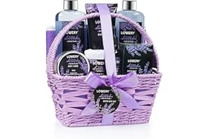 LOVERY Christmas Gifts, Spa Gift Basket, Luxury 9 Piece Bath & Body Set For Women & Men,Lavender & Jasmine Scent With Shower Gel, Bubble Bath, Lotion, Bath Salt, Body Scrub,Massage Oil, Loofah & Basket