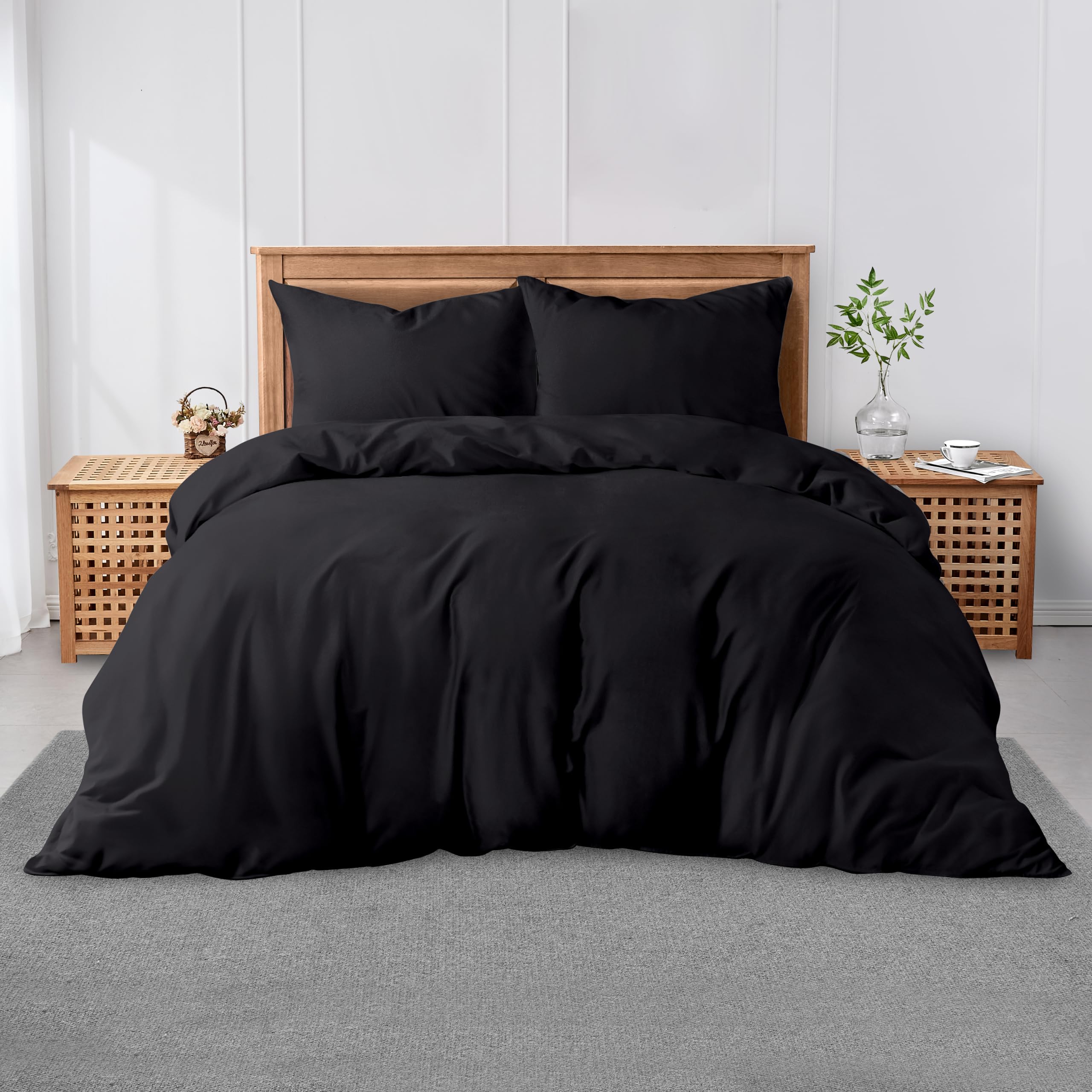 GC GAVENO CAVAILIA Super King Plain Dyed Duvet Cover Set with Pillowcases - Soft Comfortable, Lightweight Polycotton Bedding, Easy-Care - Quilt Comforter Cover - Black