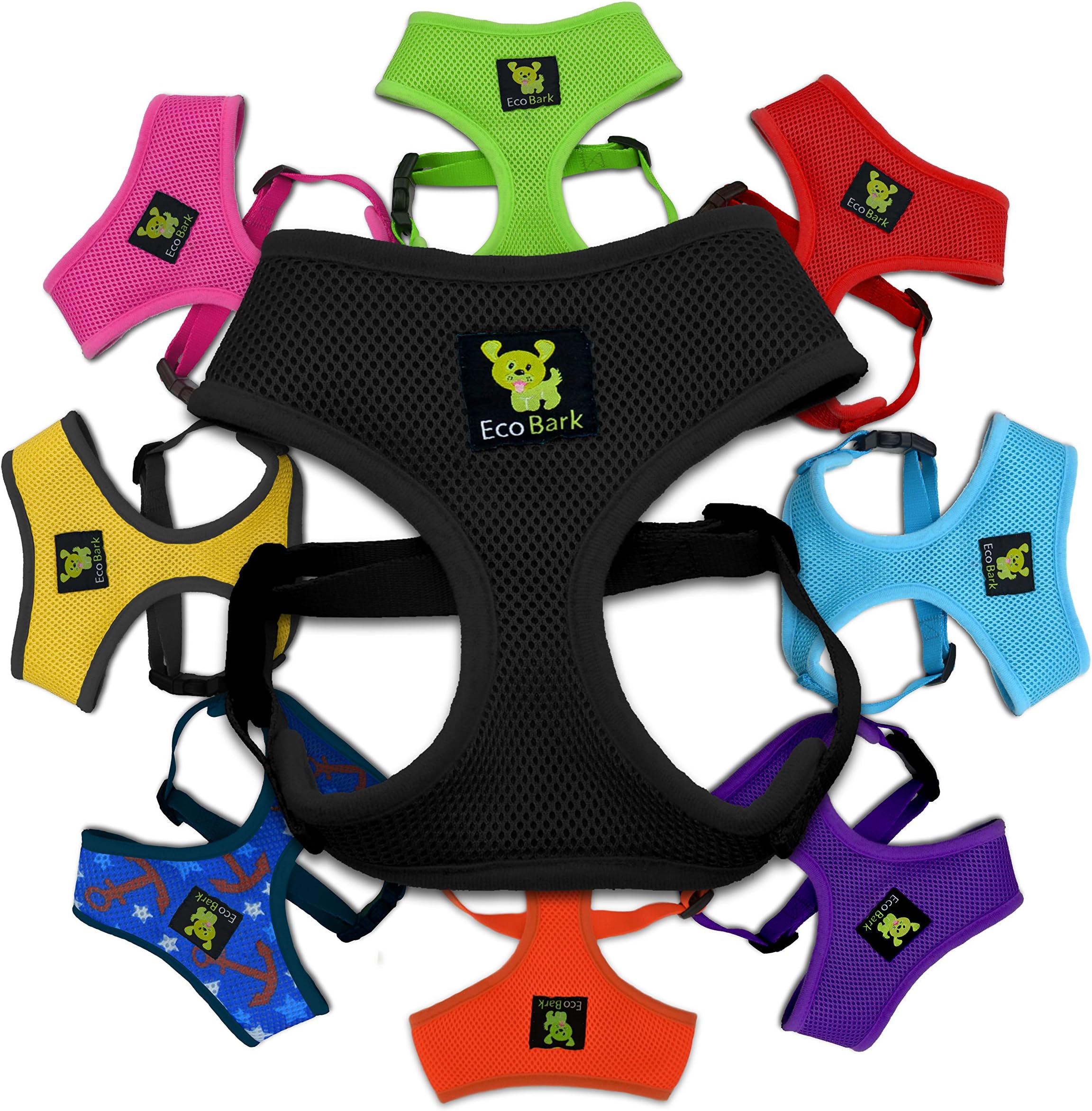 EcoBark Dog Harness - Eco-Friendly Max Comfort Harnesses - Luxurious Soft Mesh Halter - Over the Head Harness Vest- No Pull and No Choke for Puppy, Toy Breeds & Small Dogs (Small, Black)