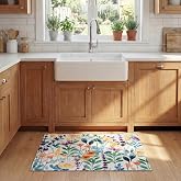 SAFAVIEH Washable Rug Door and Kitchen Mat Collection - 2'3" x 5', Ivory &amp; Green, Slip Resistant &amp; Easy to Clean, Ideal for Entryway, Front Door, Bathroom, Mudroom, Accent Space (DKM304A)