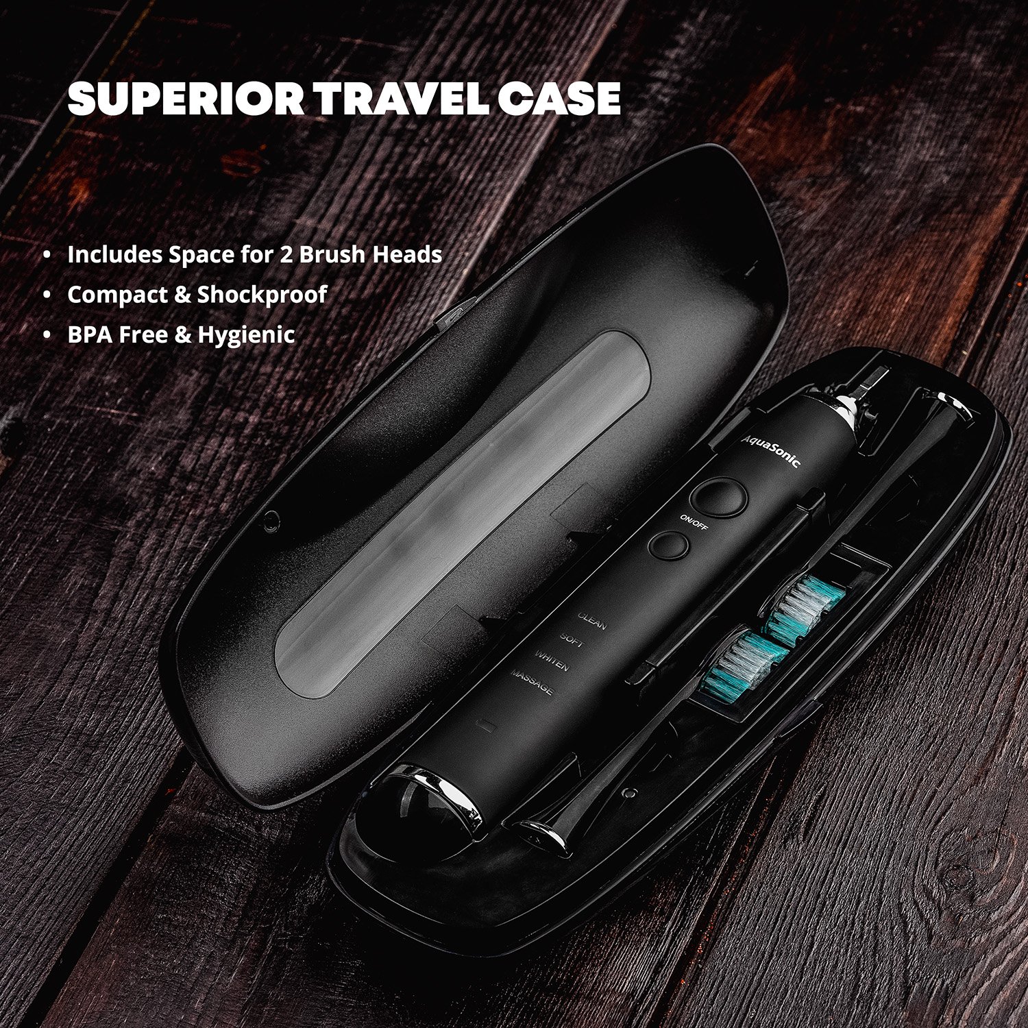 AquaSonic Black Series Ultra Whitening Toothbrush - 8 DuPont Brush Heads & Travel Case Included - Ultra Sonic 40,000 VPM Motor & Wireless Charging - 4 Modes w Smart Timer - Modern Electric Toothbrush: Beauty