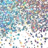 STEFORD 120g Holographic Star Confetti, Glitter Iridescent Stars Shapes Confetti Craft Table Metallic Foil for Party Birthday Wedding Decorations DIY(8mm,6mm,4mm)