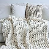 Maetoow Chenille Chunky Knit Blanket Throw （82×86 Inch）, Handmade Warm & Cozy Blanket Couch, Bed, Home Decor, Soft Breathable Fleece Banket, Christmas Thick and Giant Yarn Throws, Cream