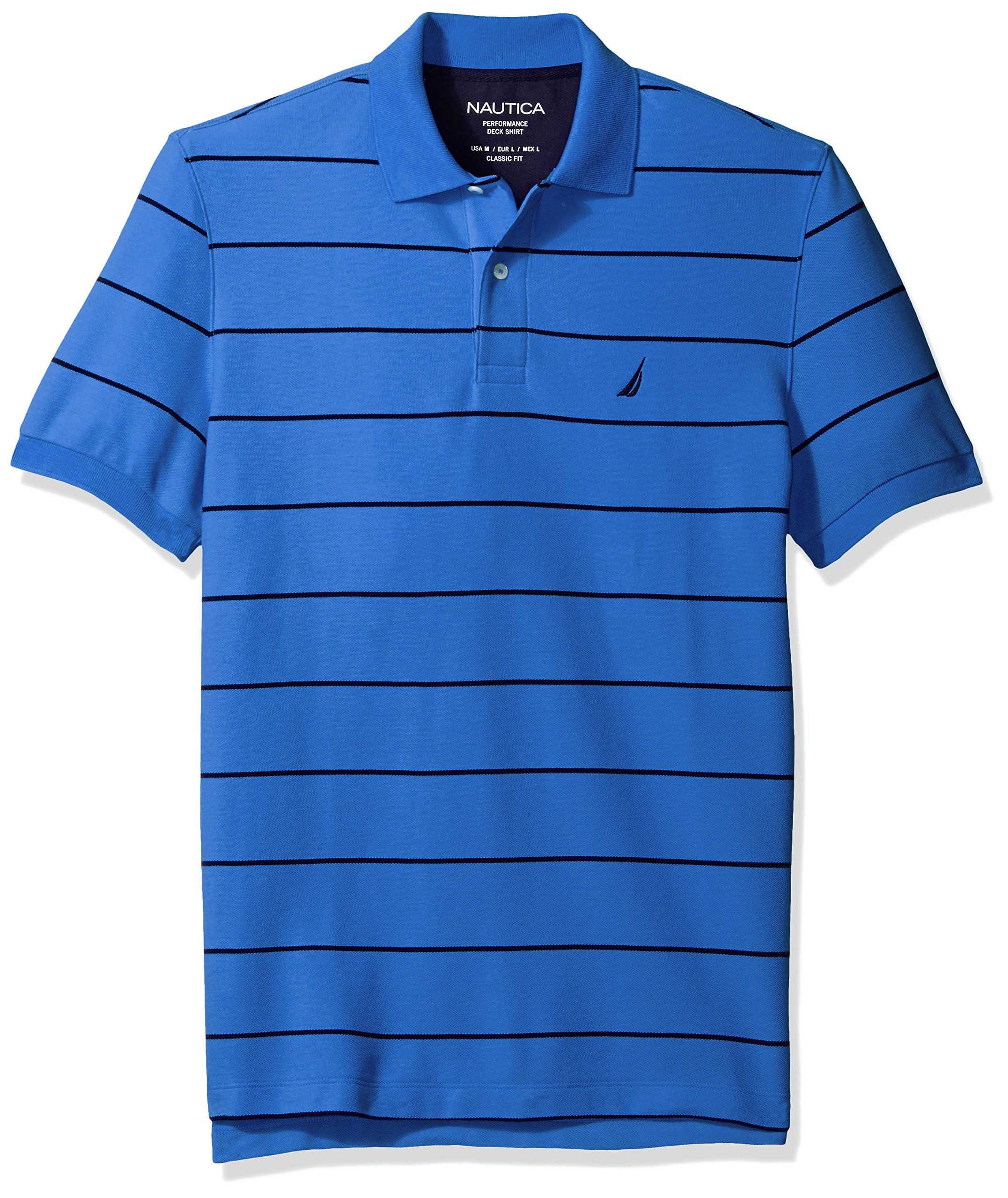 Nautica Men's Short Sleeve Stripe Deck Polo Shirt, French Blue, Medium