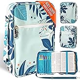 AuraBib Large Bible Cover Case for Women – Zipper Bible Bags for Women & Girls - Waterproof Oxford 300D, Fits Study Bibles 11"x8.25"x2.5", Cross Metal Pullers, Premium Christian Gift Box