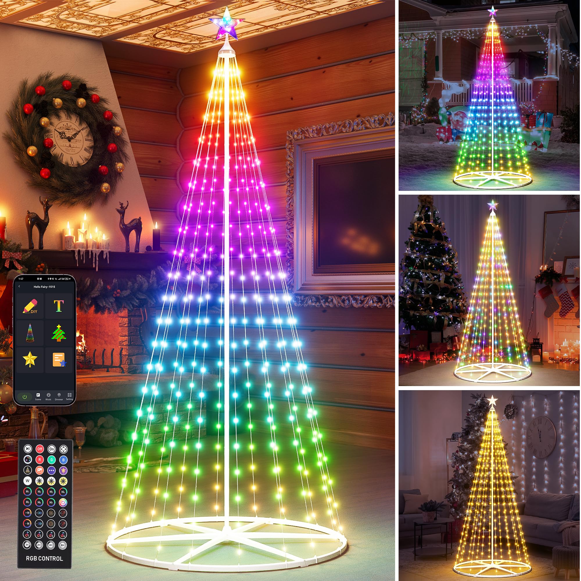 Photo 1 of 7.5FT Smart Cone Christmas Tree, Multicolor Prelit Outdoor Christmas Tree Lights with Star, Music Sync, App & Remote Control, LED Light Show Tree for Indoor Outdoor Decorations